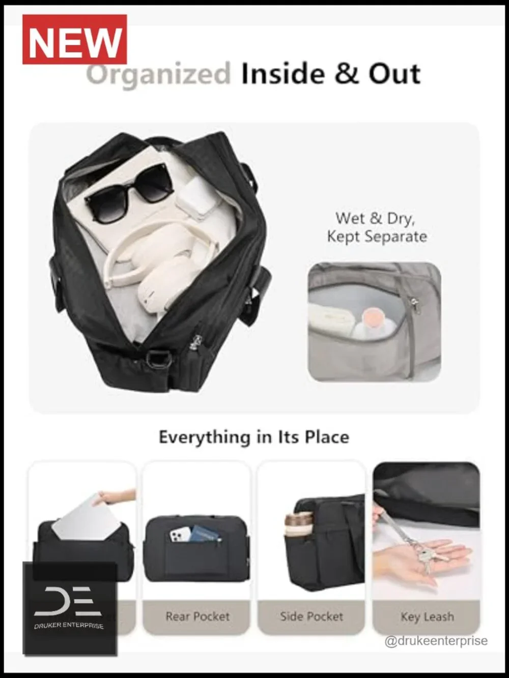 Travel Duffel Bag - Personal Item Carry On, Expandable Underseat Weekender with